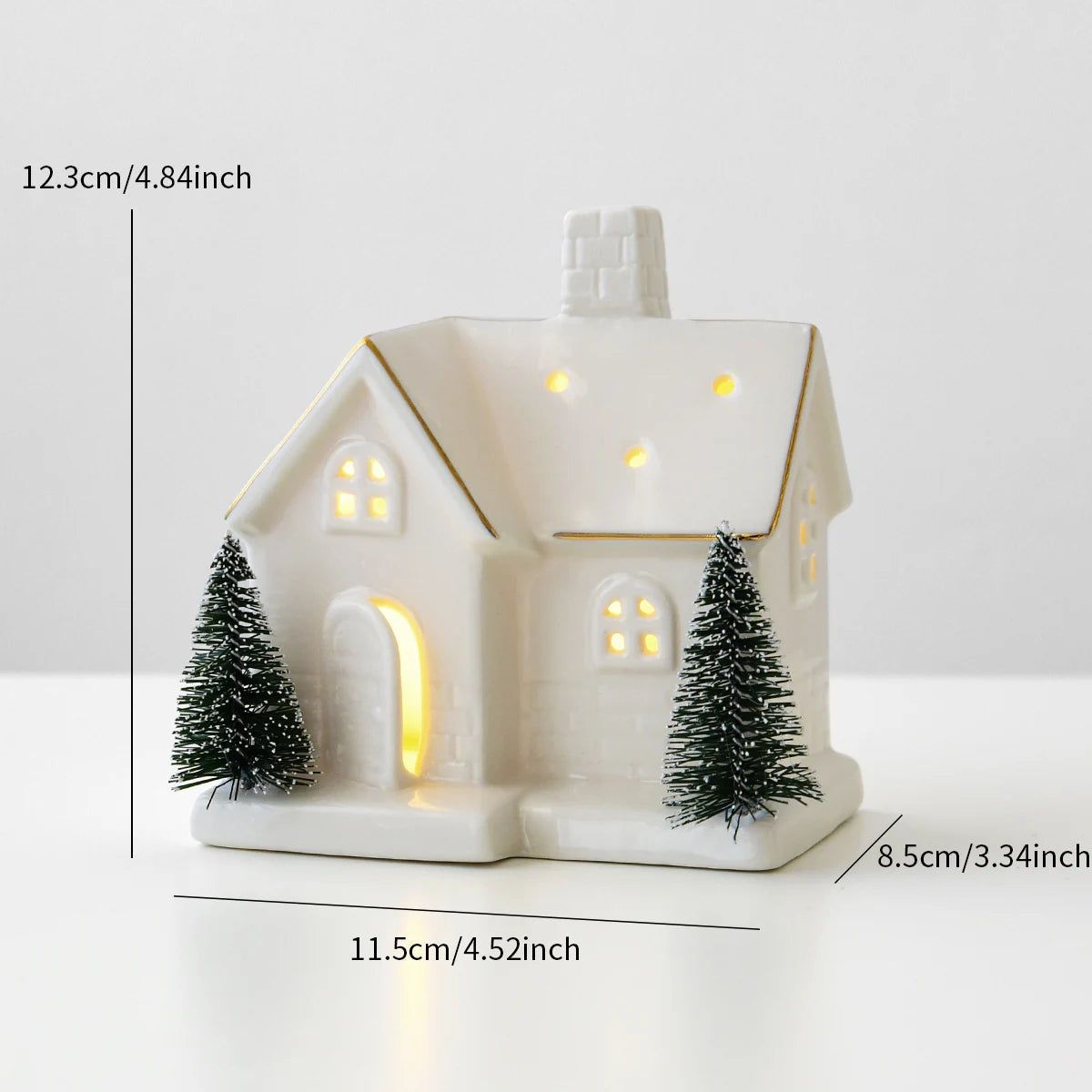1pc Ceramic Light Up Snow House Christmas Ornament LED Cottage Xmas Tree Table Centerpiece Holiday Party Scene Decor Gift