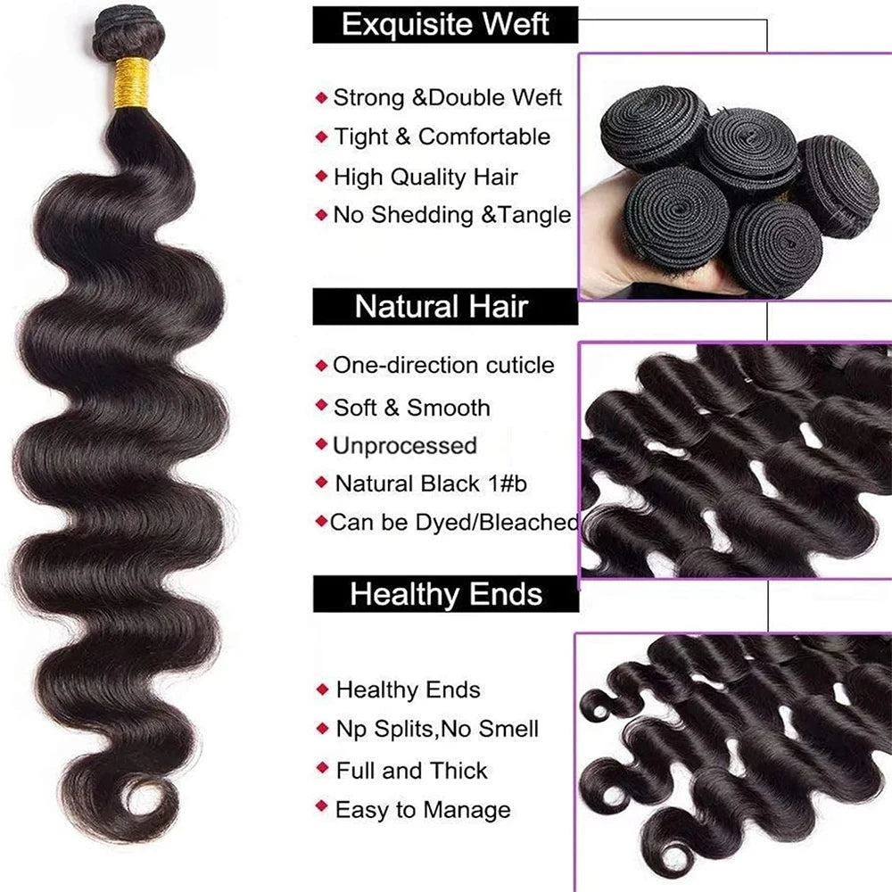 Brasilianische Body Wave Echthaar-Strähnen 30 Zoll Rohhaar Naturbelassenes Haar 2 3 4 Strähnen-Set für Damen zum einkleben oder schnell einkleben Remy-Haarverlängerungen