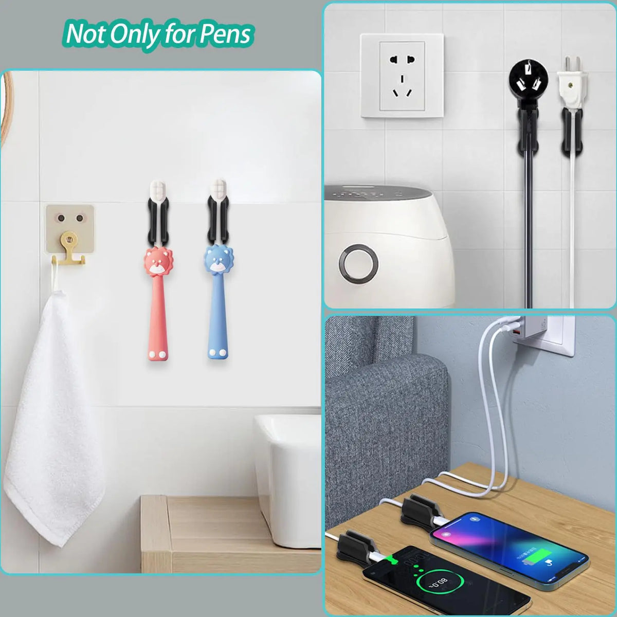 Adhesive Silicone Desk Pen Holders, 3-Piece Set