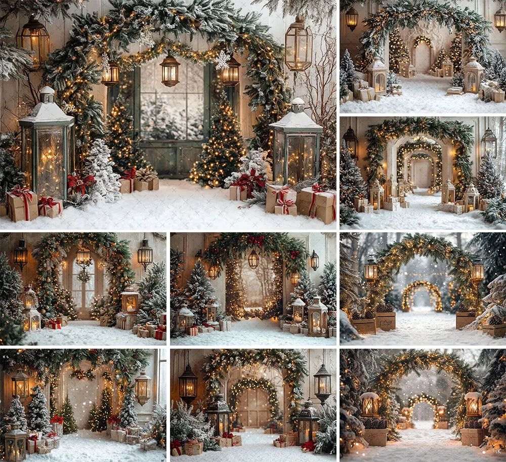 Photography Background Winter Christmas Forest Glitter Arch Door Xmas Kids Family Portrait Decor Backdrop Photo Studio