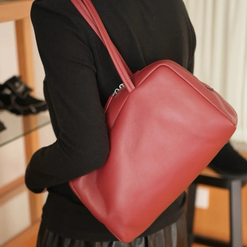 2026 Autumn Genuine Leather Women Handbags Casual Solid Totes Women Shoulder Bowling Bags Luxury Brand Cowhide Women Bags
