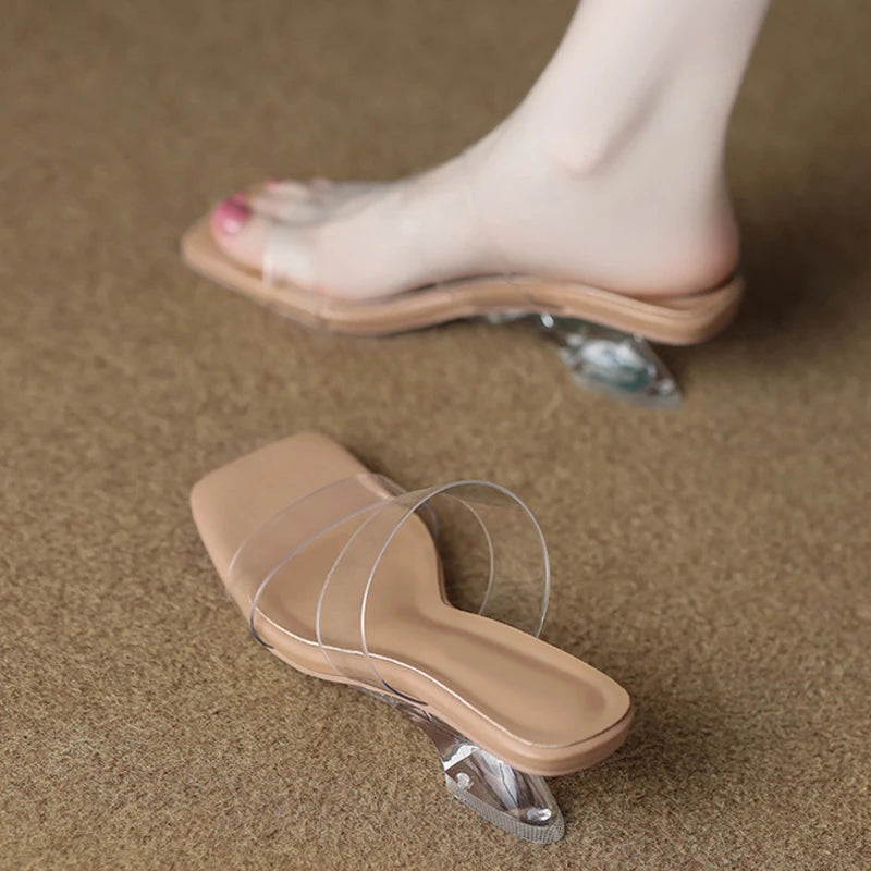 Mules donna Liyke trasparenti con tacco scultoreo