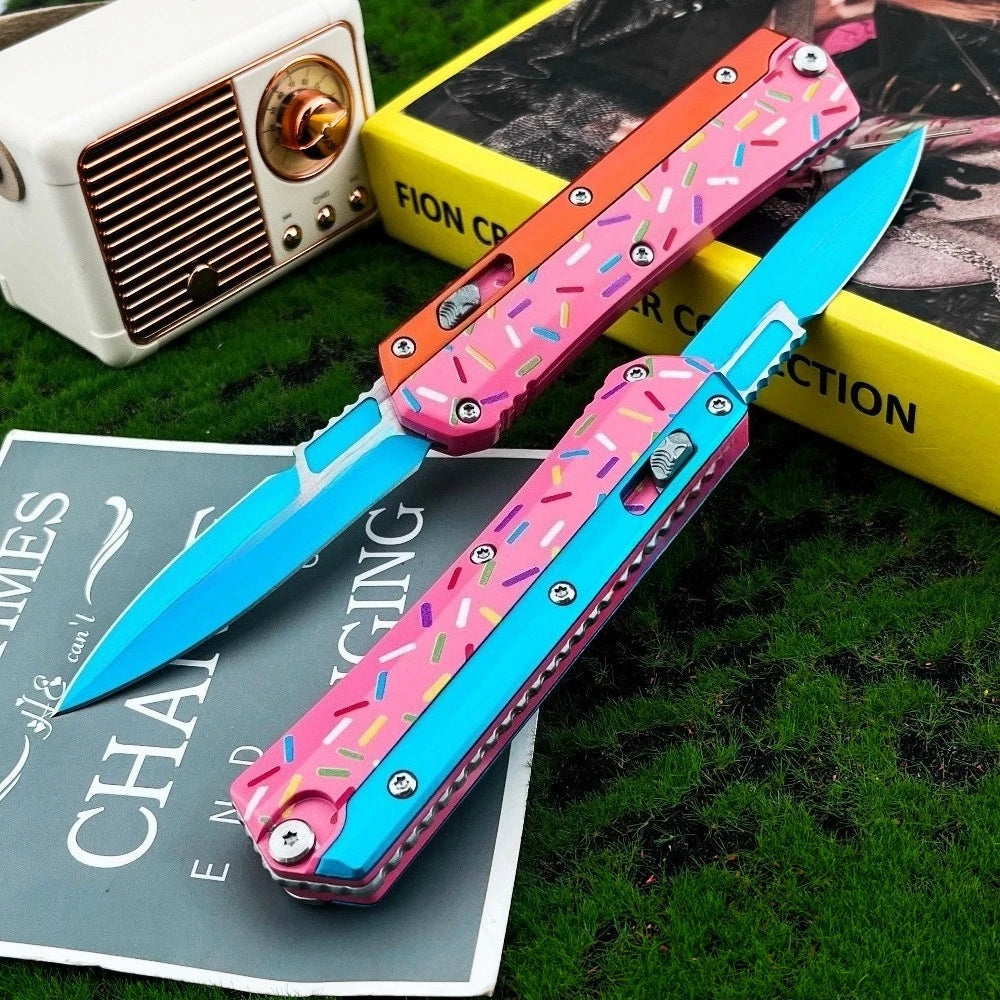 Multifunctional Outdoor Folding Knife, 440C Blade, Donut-Shaped Zinc Alloy Handle, High-Quality Camping, Fishing, and Rescue Tool Gift