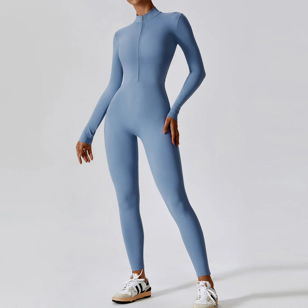 Tuta yoga donna a maniche lunghe con zip