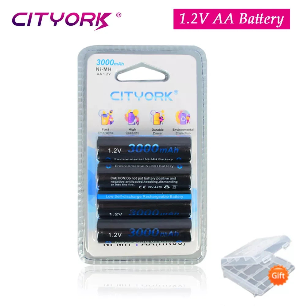 CITYORK 4–16 Stück 1,2-V-AA-NiMH-Akkus, 3000 mAh, AA HR6 Ni-MH-Batterien mit LCD-Ladegerät für 1,2-V-AA-/AAA-Akkus