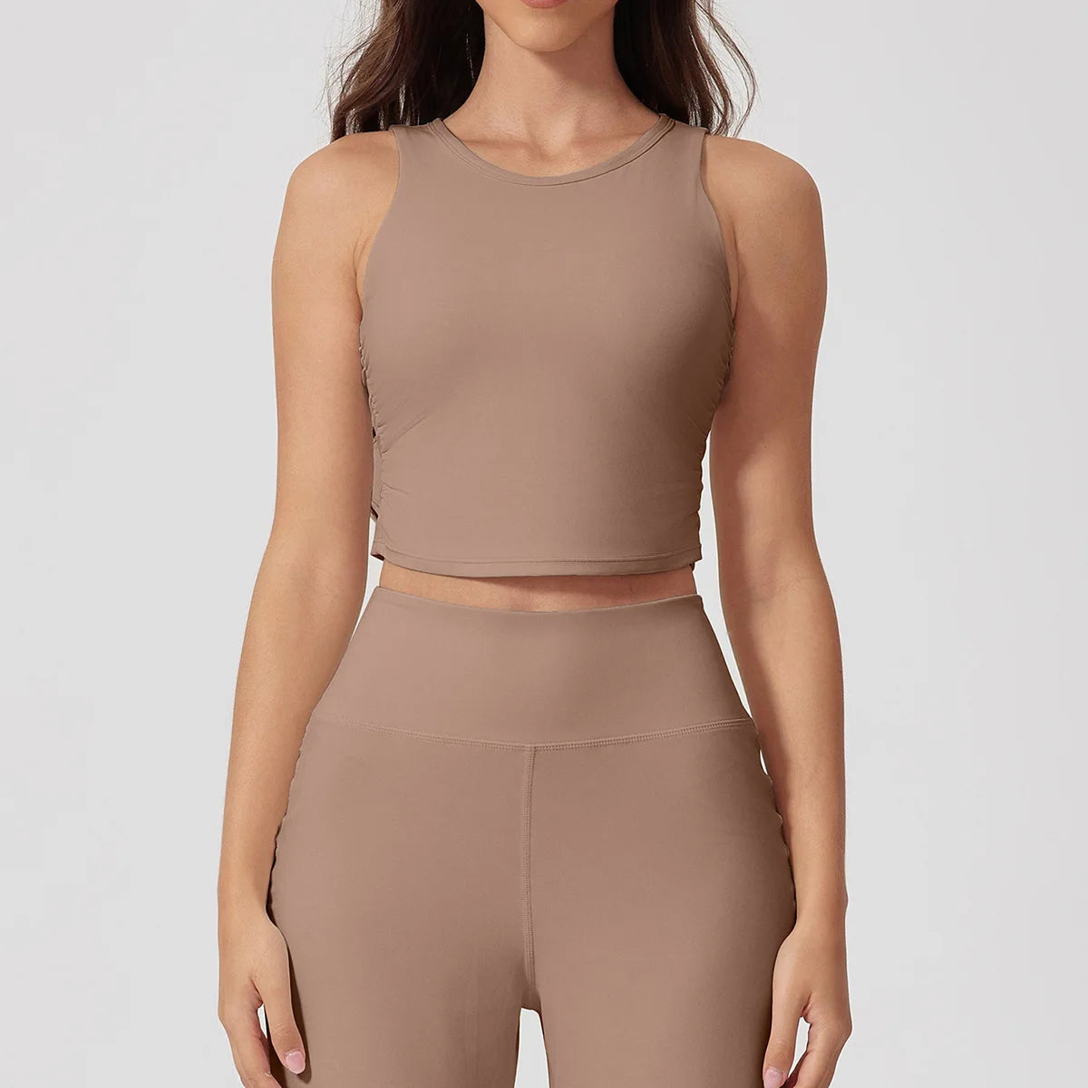Completo yoga donna, top e pantaloni a gamba dritta