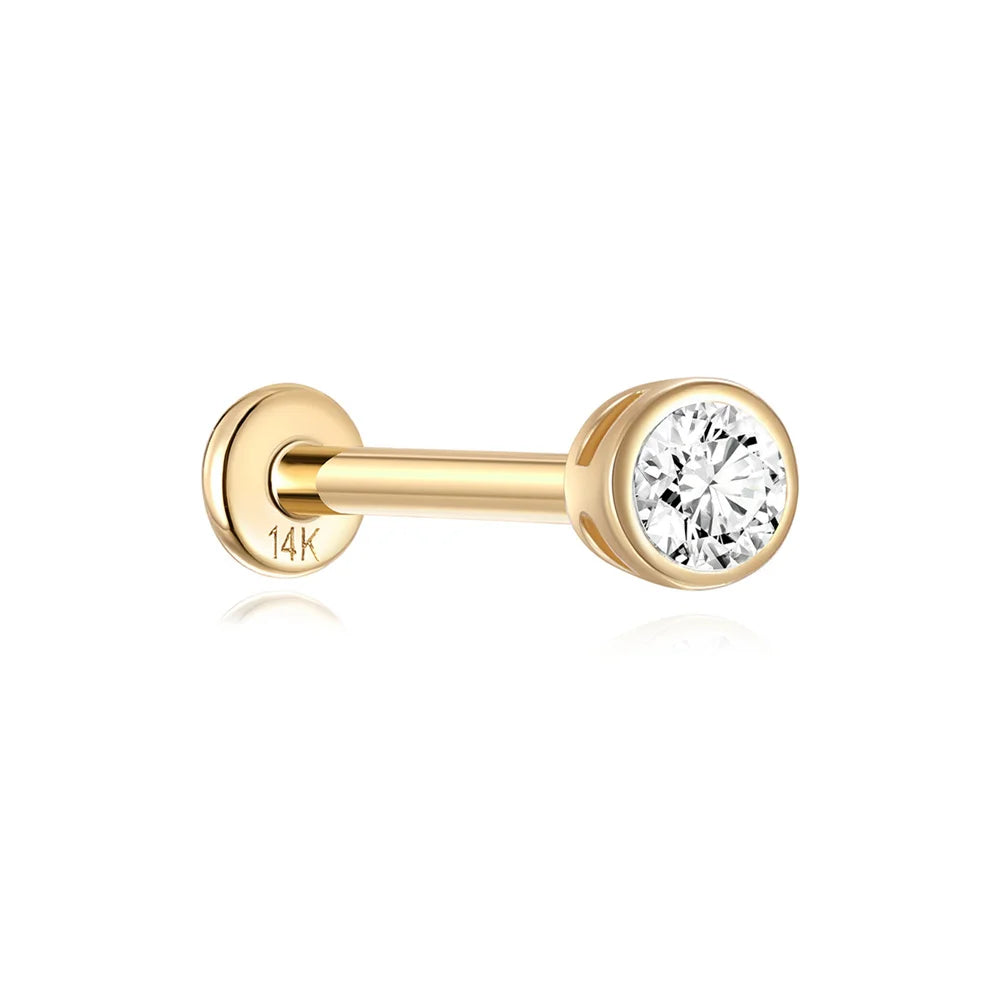 AIDE Real 14K Solid Gold Multiple Sizes Zircon Pendant Stud Earring Simple IND Piercing Ear Bone Ear Studs DIY Vintage Jewelry