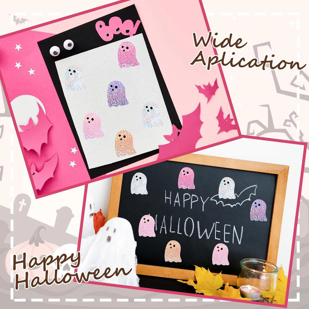 500-Piece Roll of Holographic Ghost Stickers, 1-Inch Laser Sparkle Stickers for Halloween Party Envelopes and Scrapbook Decorations