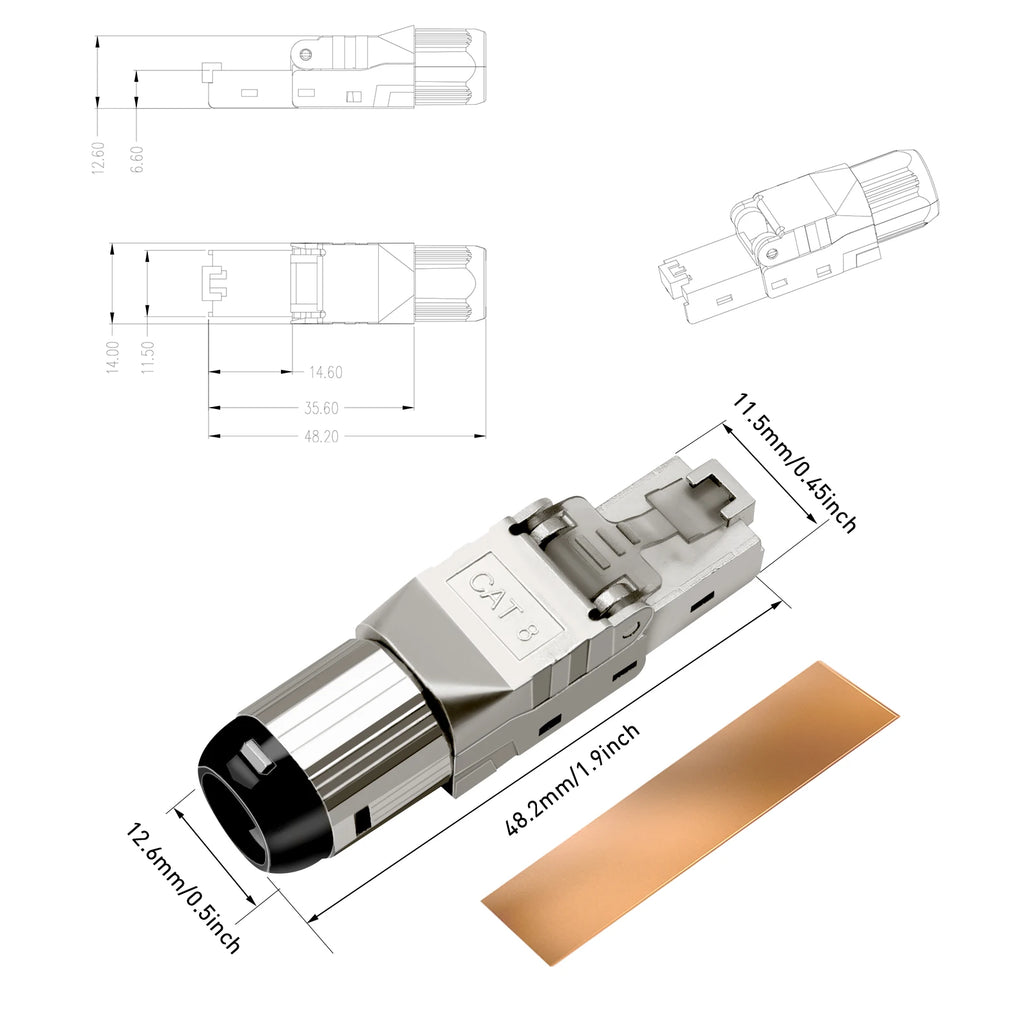 ZoeRax Lot de 12 connecteurs RJ45 Cat 6A blindés, fiches modulaires sans outil, 2000 MHz, 40G, pour câbles LAN de 22 à 24 AWG