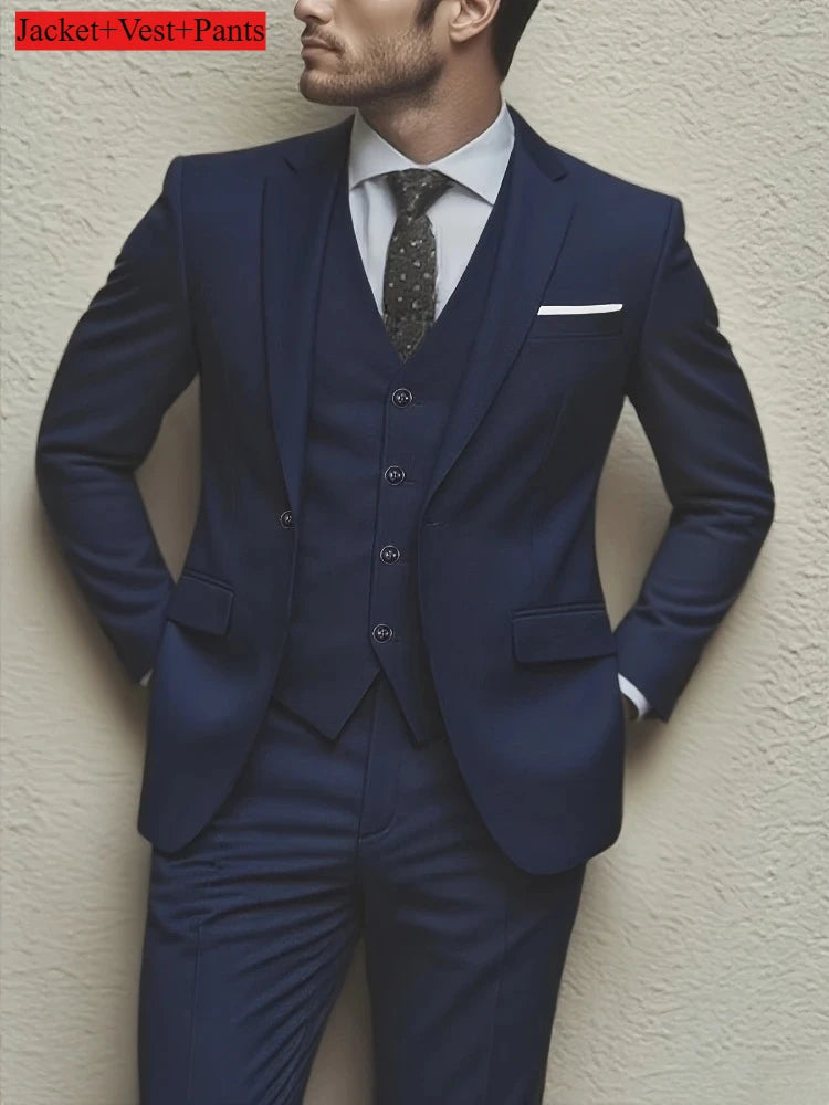 Elegant Men's 3pcs Suit- Slim Fit Tuxedo Set for Weddings& Formal Occasions Perfect for Office Meetings and Elegant Events