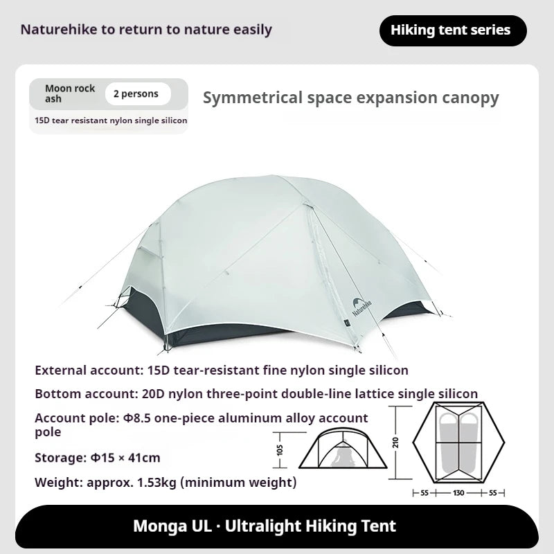 Naturehike Mongar UL Camping Tent 1-2 People 15D Nylon 3 Season Tent ultralright Portable water protective Travel Travel Tent