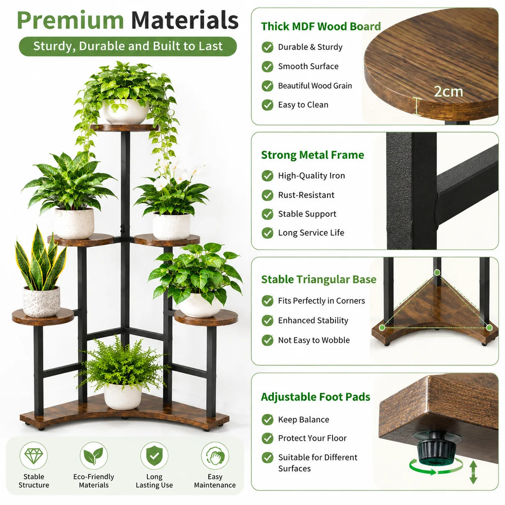 Soporte de madera para plantas de 5 niveles, estantería alta de esquina para exhibir flores, con baldas organizadoras