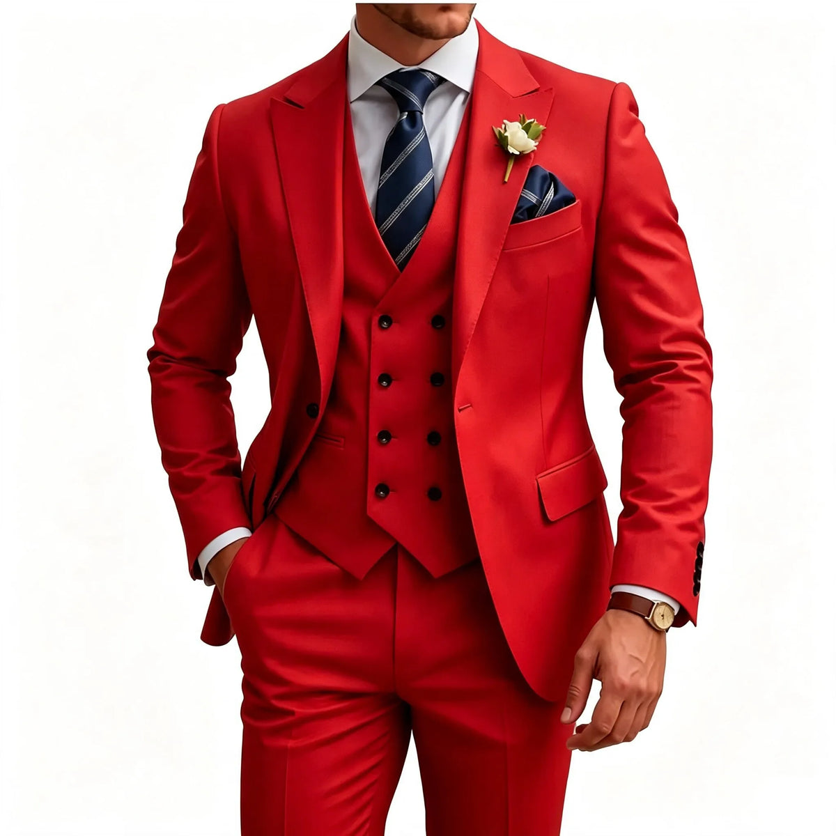 Slim Fit 3 Piece Men Suit Set, Formal Tuxedo Blazer Waistcoat Trousers for Wedding Prom Business Dinner Party