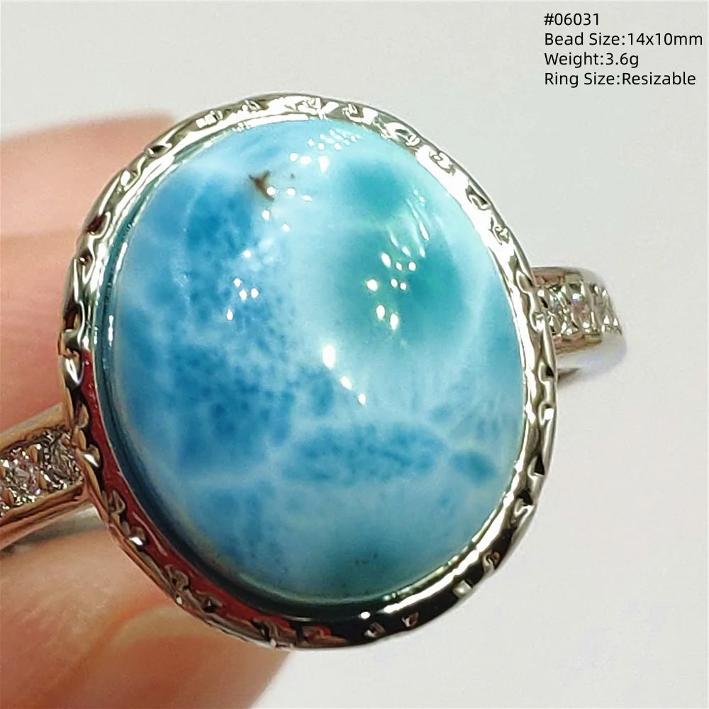 Anello regolabile in argento 925 con larimar
