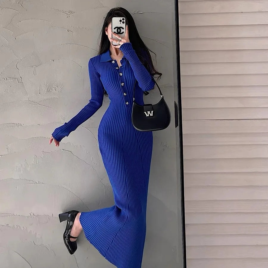 Abito in maglia donna a collo polo e maniche lunghe — immagine 7