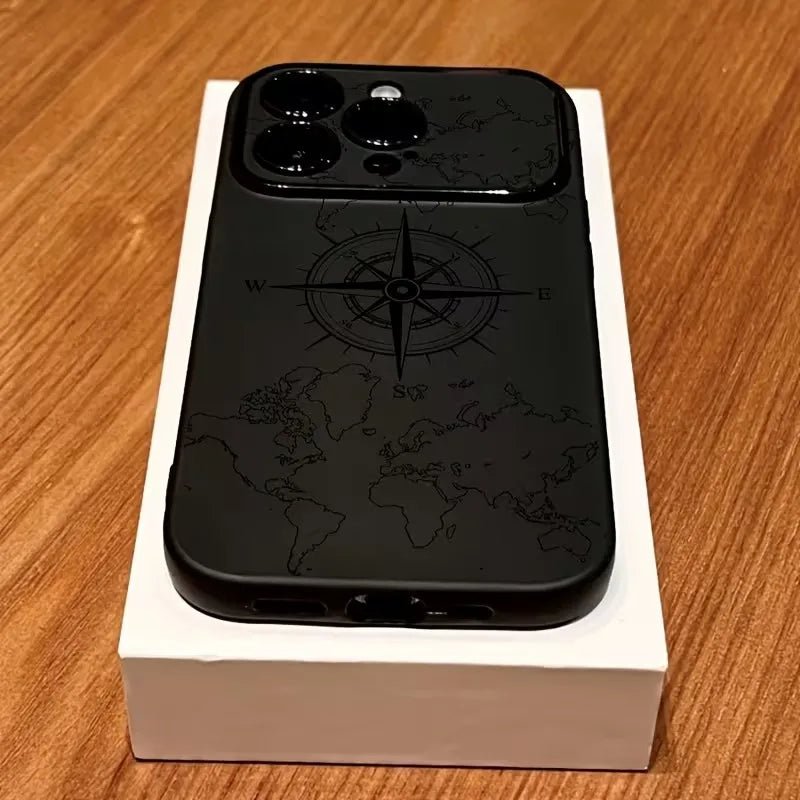 Coque de téléphone pour iPhone 11 Coques iPhone 15 16 17 18 Pro Max 14 13 12 X XS Plus Air Motif de boussole créatif Coque souple antichoc