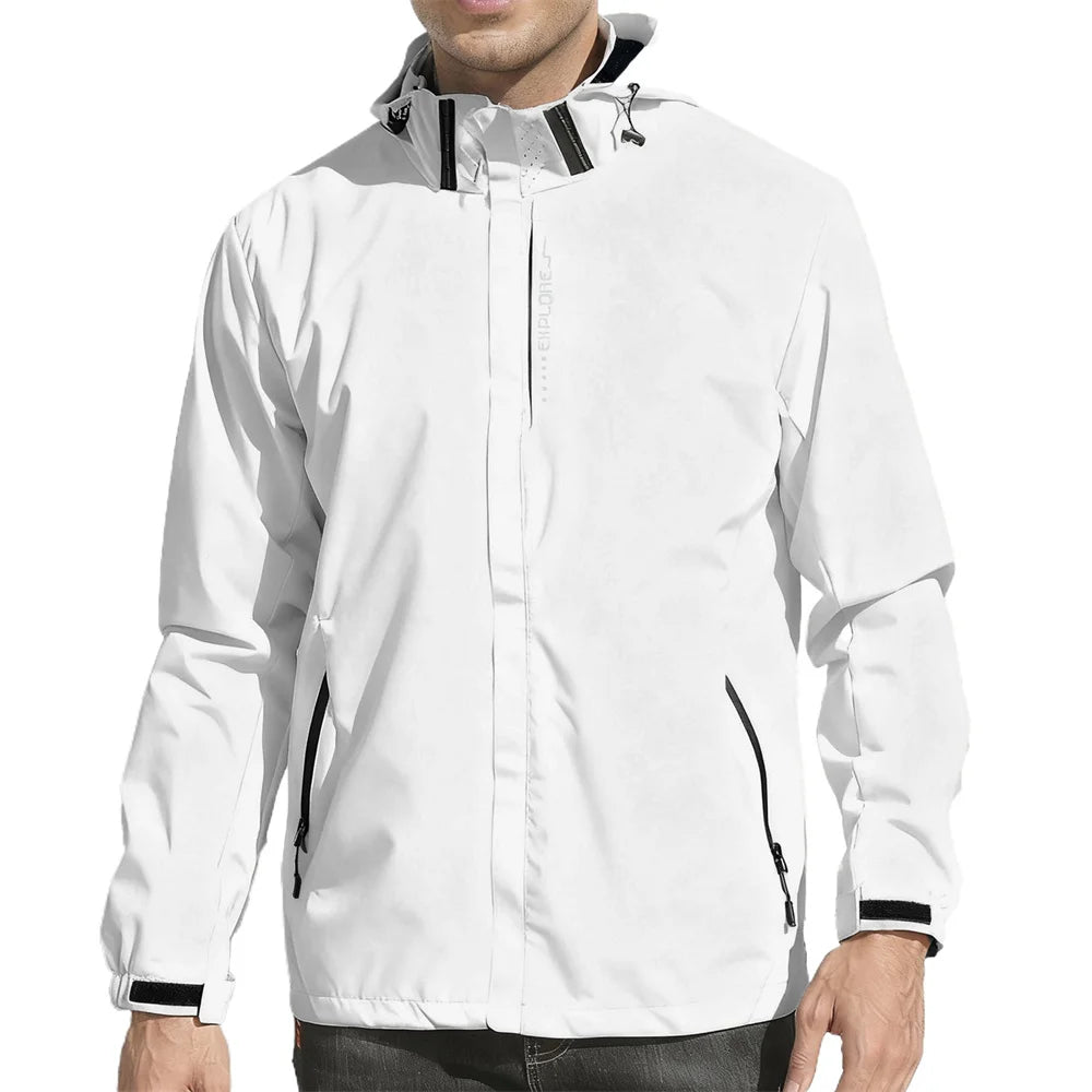 Autumn New Men's Outdoor Jacket Hooded Zipper Fashion Slim Fit Windbproof Coat Camping Hiking Waterproof Casual Outerwear