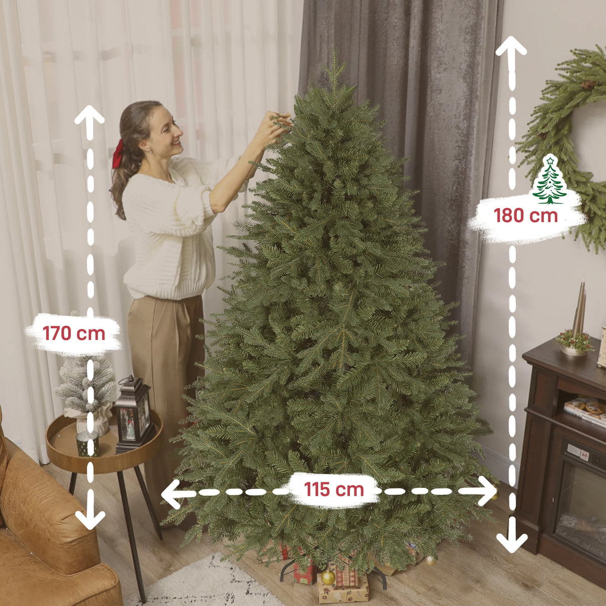 180cm Artificial Christmas Tree with 3026 Tips Realistic Nordic Pine Look Full Green Xmas Tree with Hinged Branches Flame Retardant Plastic Needles Foldable Steel Stand for Indoor Holiday Home Decor