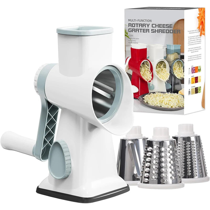 LMETJMA 3-in-1-Dreh-Käsereibe, vielseitiger manueller Gemüseschneider, Nussmühle und Gemüsehobel, transparent, JT242