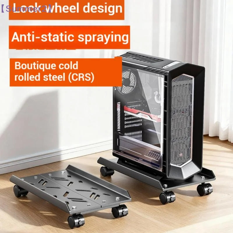 Adjustable Under-Desk Computer Tower Stand with Wheels