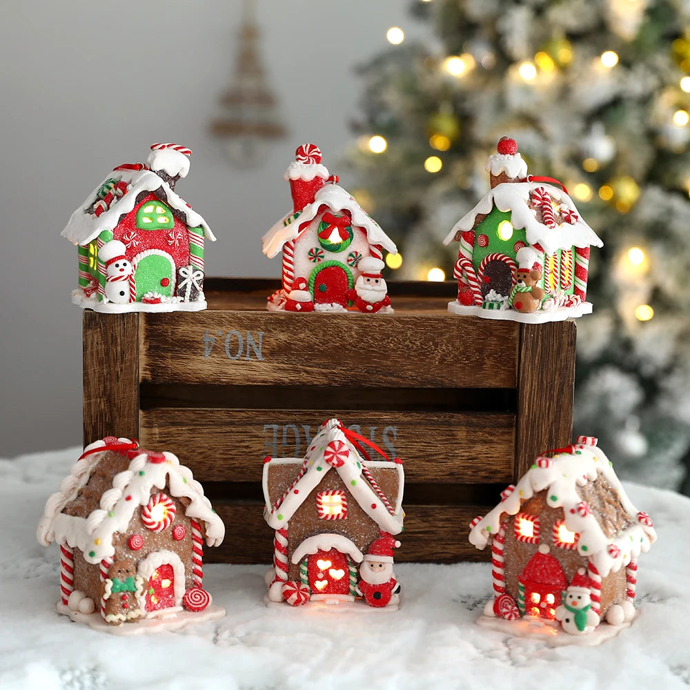 Weihnachtliche LED-Pendelleuchte mit Schneemann, Lebkuchenhaus, Weihnachtsmann, sanftem Keramik-Baumdesign, Dekoration für Zuhause und Neujahrsfeiern