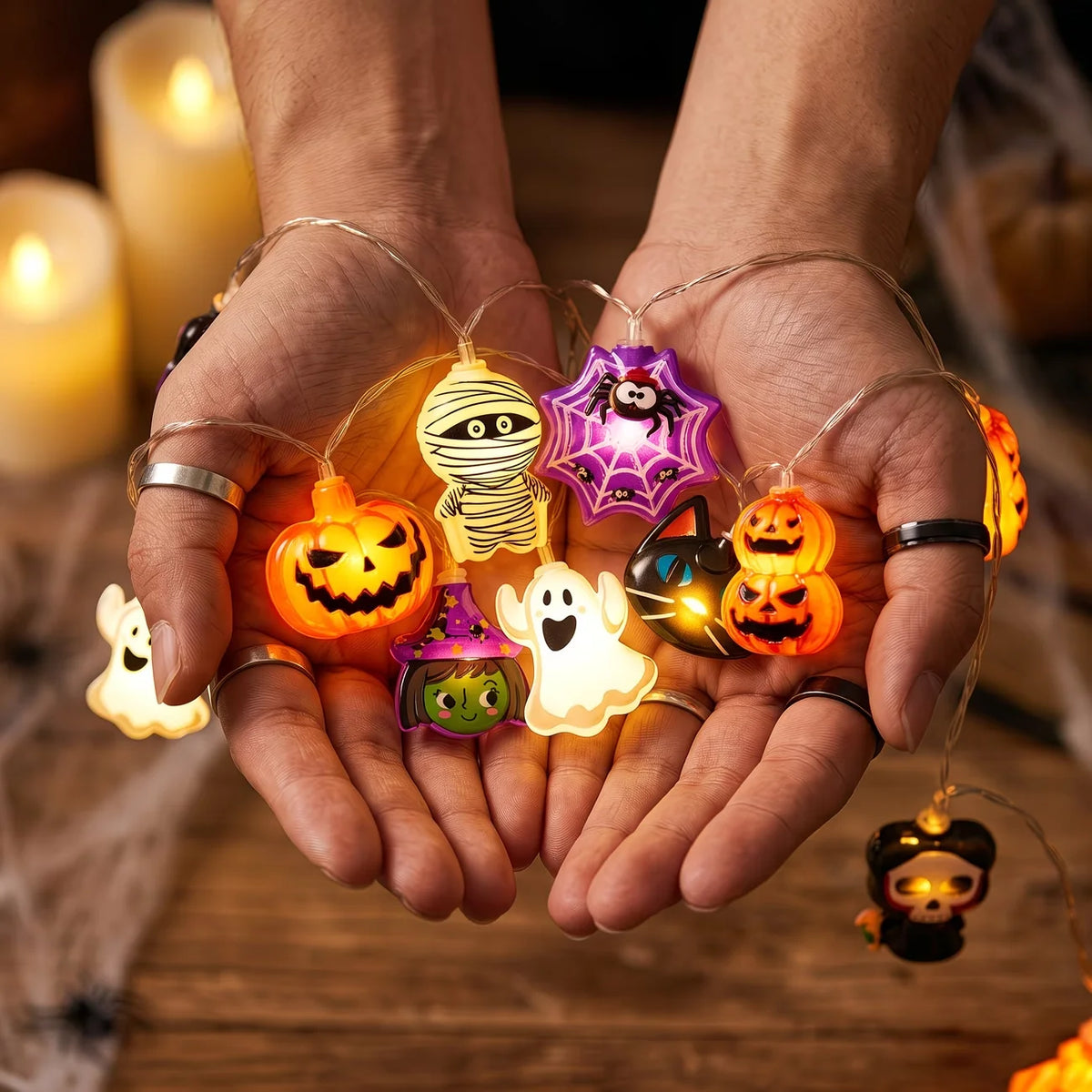 10/20 LED Halloween Lichterkette Geist Kürbis Mumie Skelett Spinne Feenlicht Batteriebetrieben für Party Gruselhaus Deko