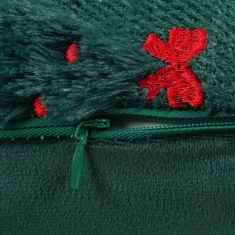 1/2 housses de coussin brodées à nœud de Noël, motif sapin en flanelle de polyester, coussin de canapé, décoration de fête, housse uniquement