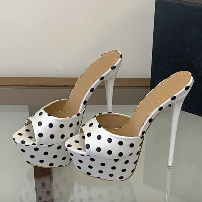 Sandali mules donna Liyke a pois con plateau e tacco alto