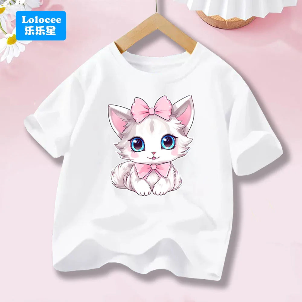 Girls’ Cat-Print Short-Sleeve T-Shirt