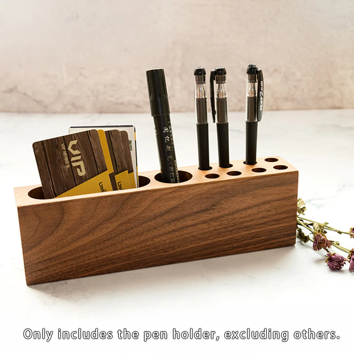 Acacia Wood Desk Pen and Business Card Holder