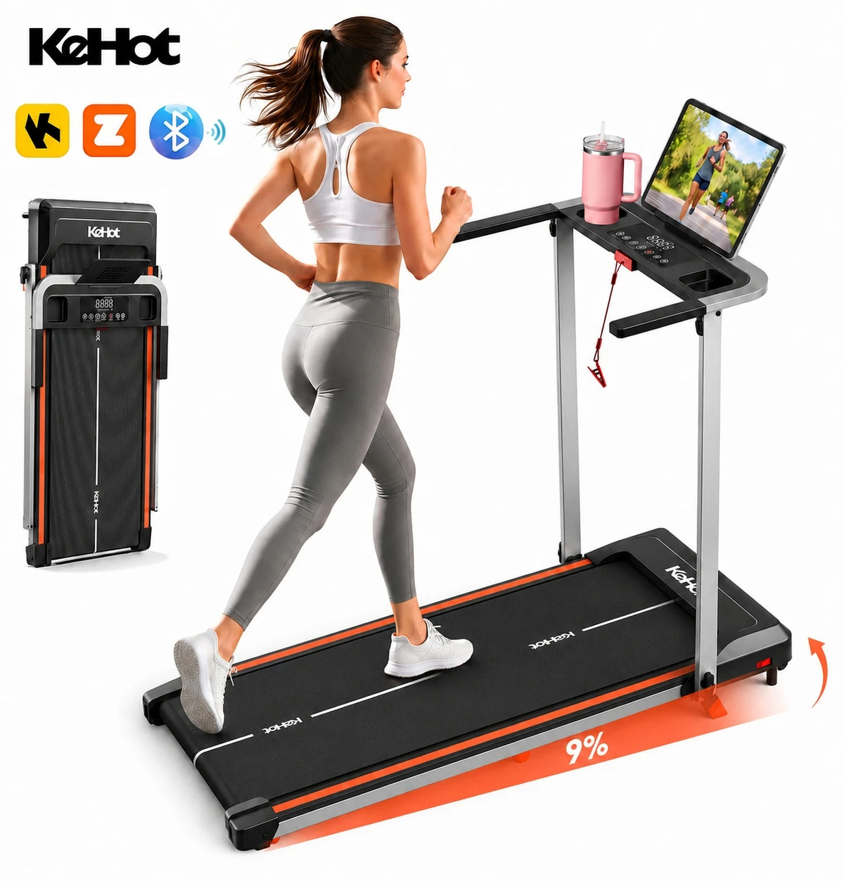 2-in-1 Folding Treadmill For Walking And Running, 2.0HP Peak DCMotor, 1-12km/h Adjustable Speed, LED Multi-function Display Panel, 12 Preset Programmes + SoundSystem, 3 Workout Modes, Compact Home Gym Equipment