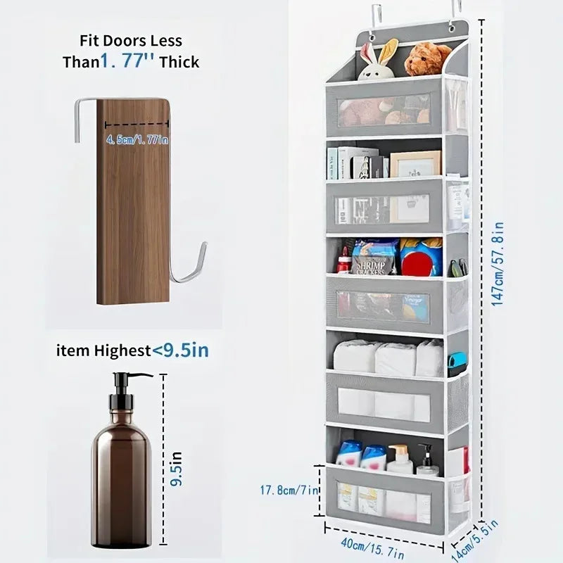 Upgraded 5-Shelf Hanging Storage Organizer for Behind the Door, Anti-Tip, with 5 Large-Capacity Pockets, Suitable for the Bedroom