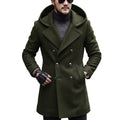 Hooded Jacket Men Wool Blends Mid Length Overcoat Double Breasted Full Sleeve Y2k Streetwear Work Trench Coat Autumn Winter 2026
