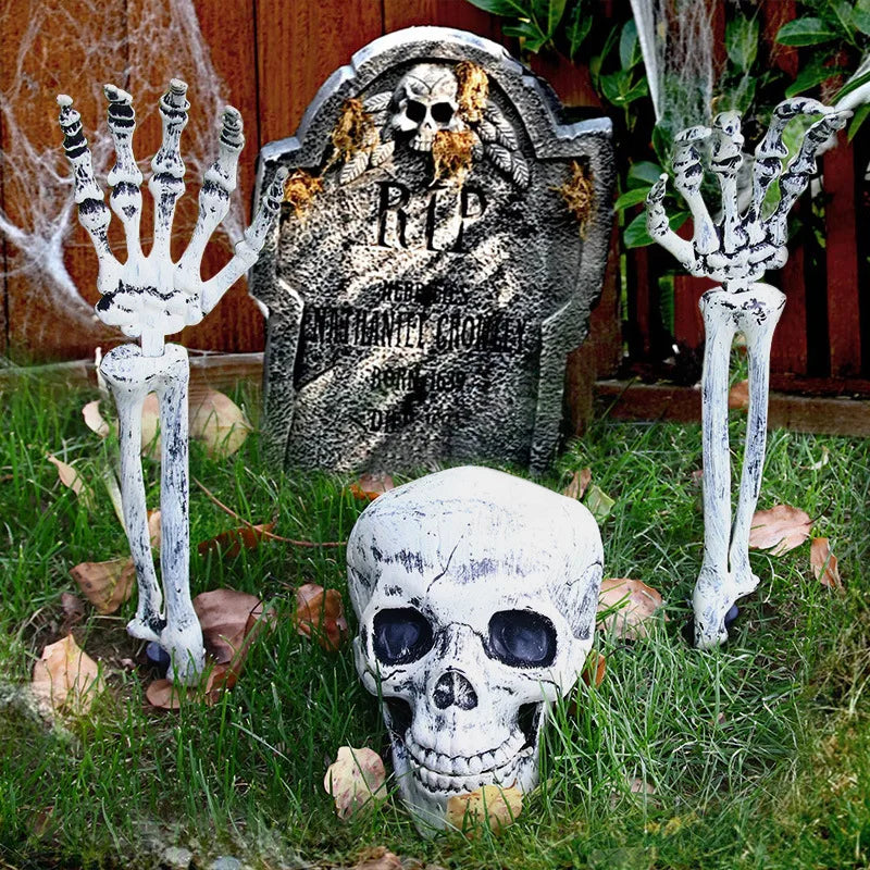 Decoración de Halloween, accesorio de festival fantasma, calavera y mano humana artificial de plástico, decoración para bares y fiestas de disfraces.