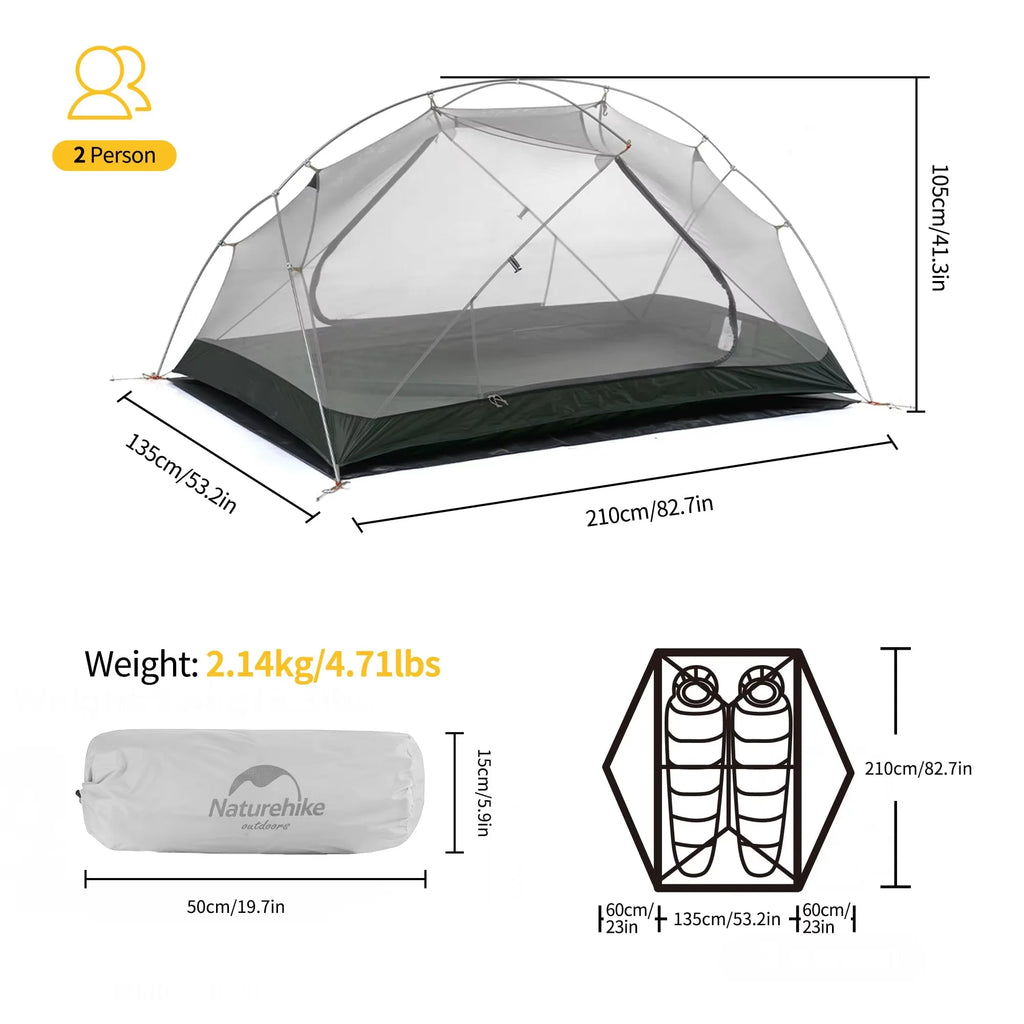Naturehike Mongar 2 Tent Camping Beach 20D Nylon Waterproof 2 People Tent Mongar UL Ultralight Outdoor 3 Season Backpacking Tent