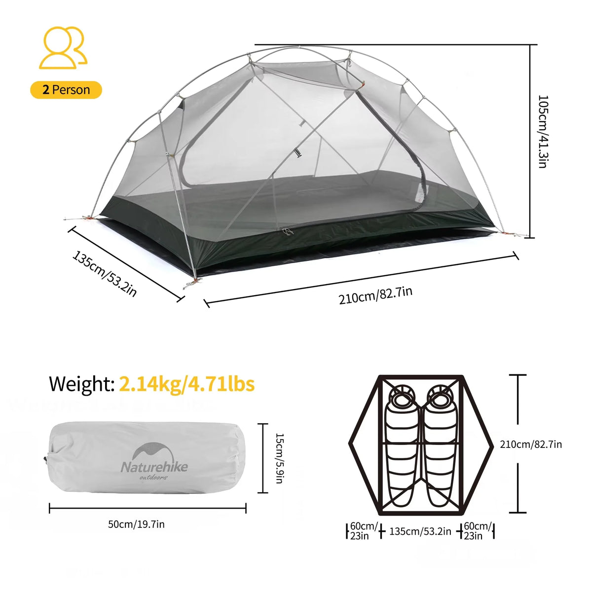 Naturehike Mongar 2 Tent Camping Beach 20D Nylon Waterproof 2 People Tent Mongar UL Ultralight Outdoor 3 Season Backpacking Tent