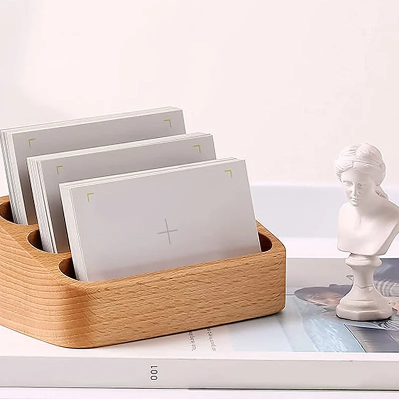 Wooden Desktop Business Card Holder and Organizer