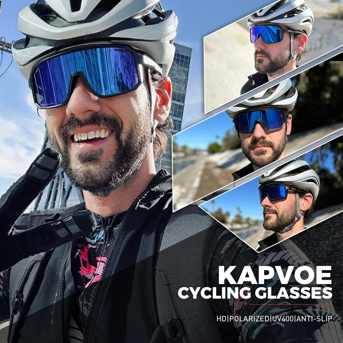 Kapvoe Cycling Glasses Men's Cycling Sunglasses MTB UV400 Polarized with Built-in Myopia Frame Bicycle Goggles Outdoor Sports Eyewear