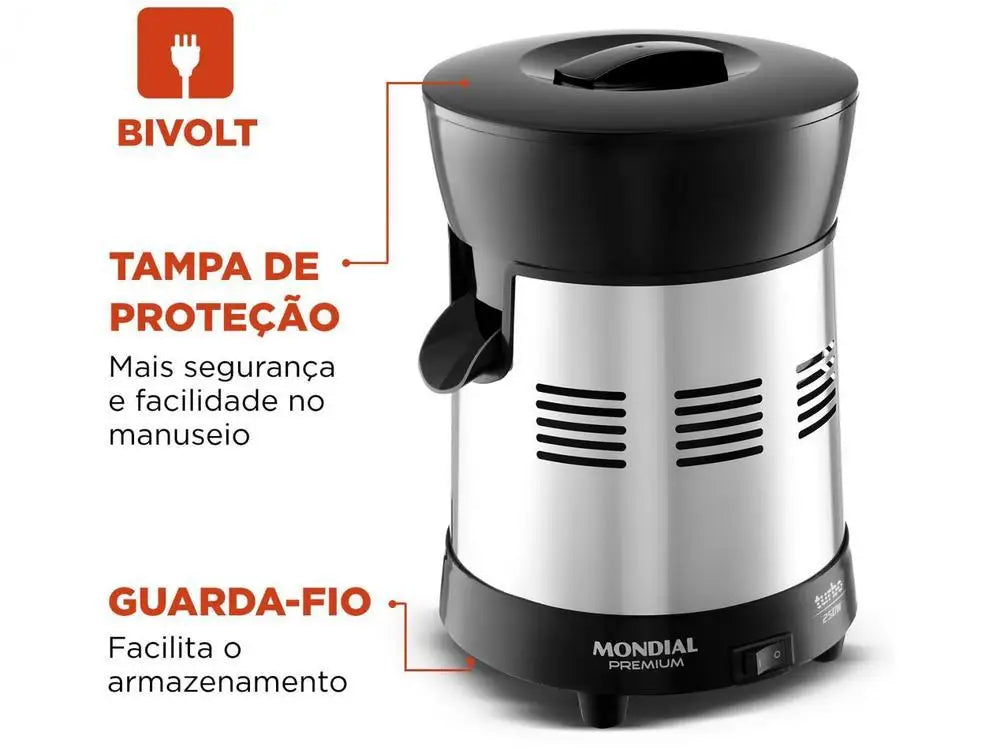 Presse-agrumes électrique Mondial Turbo Premium E-10 en acier inoxydable 250W Capacité 1L - Bivolt