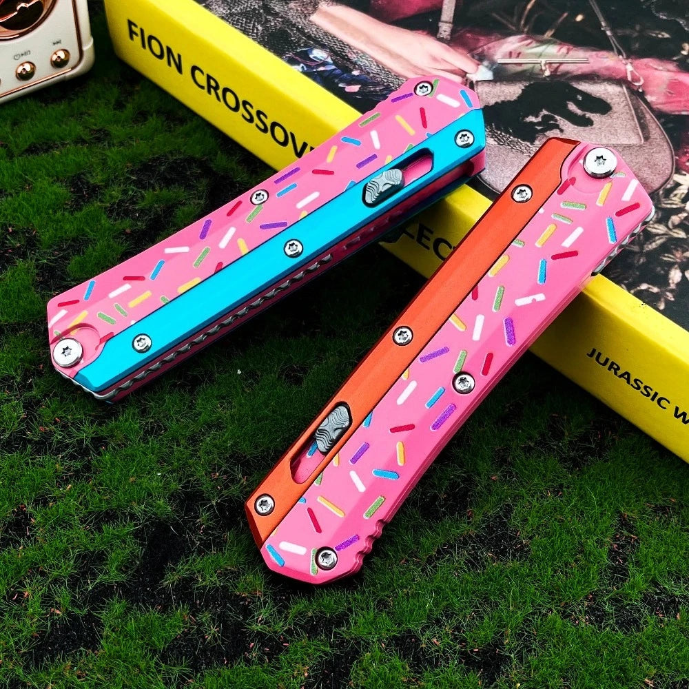 Multifunctional Outdoor Folding Knife, 440C Blade, Donut-Shaped Zinc Alloy Handle, High-Quality Camping, Fishing, and Rescue Tool Gift