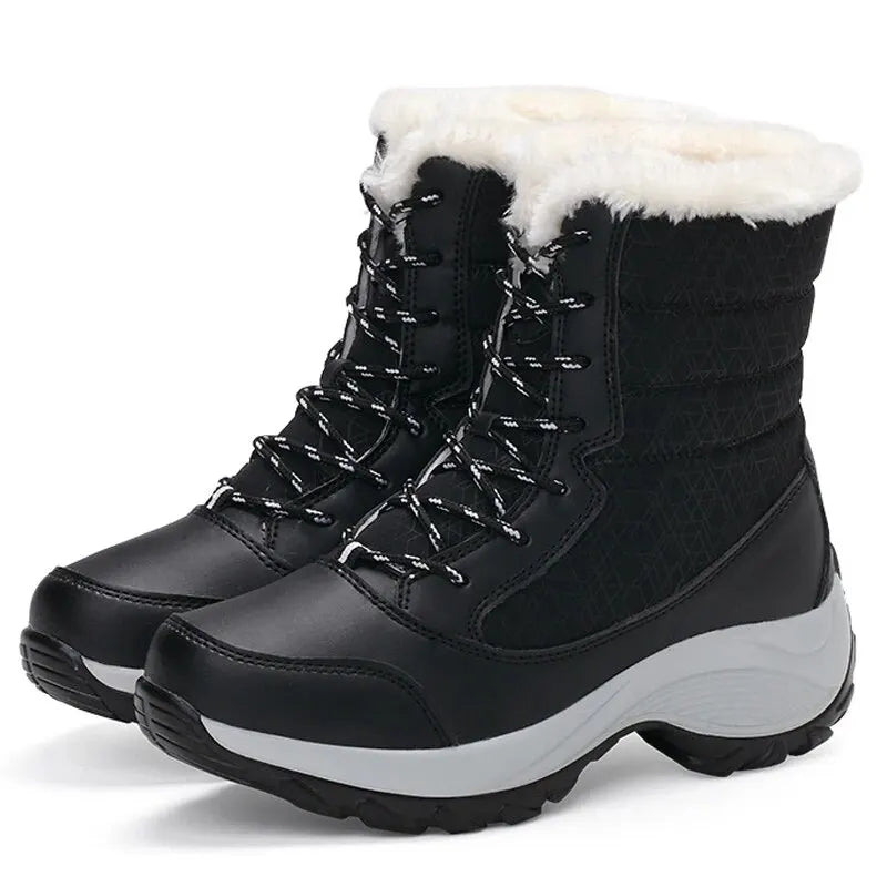 Damenstiefel wasserdichte Stiefel mit Absatz für den Winter 2023 trendige Plateau-Stiefeletten warme Schneeschuhe Plüsch-Kurzstiefel für draußen