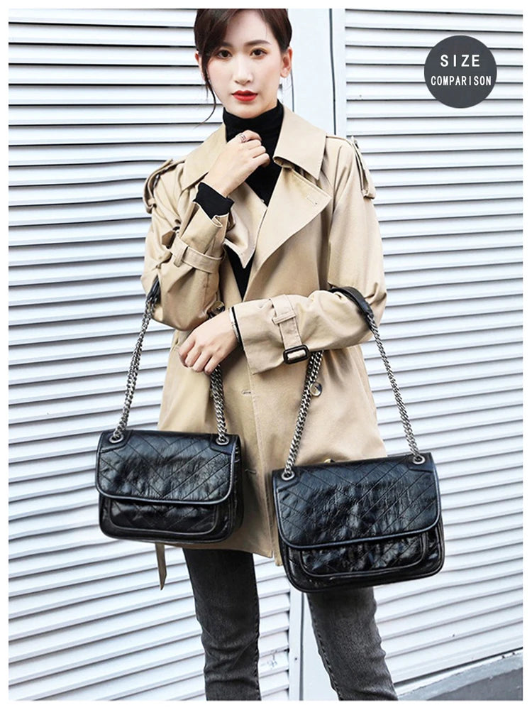 Luxury Genuine Leather Messenger Bag High End Luxury Brand Woman Single Shoulder Underarm Bag Retro Pleated Niki Chain Hobo Bag