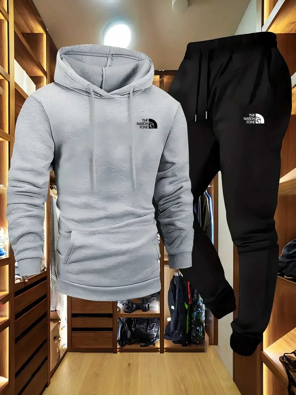 Men's fall/winter casual two-piece set, hooded sweatshirt, outdoor sports outfit