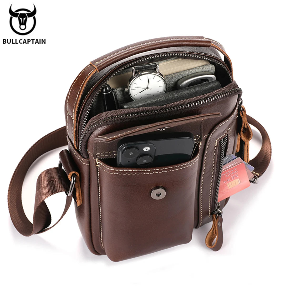BULLCAPTAIN Genuine Leather Messenger Bag