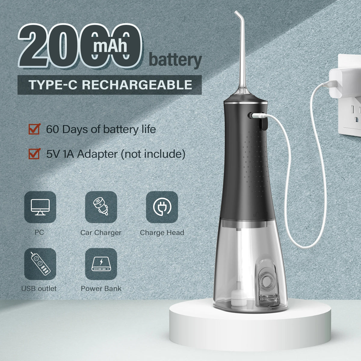 Hydropulseur dentaire SEJOY pour le blanchiment des dents, réservoir portable de 230 ml, 5 modes, 8 embouts, appareil de nettoyage pour la maison
