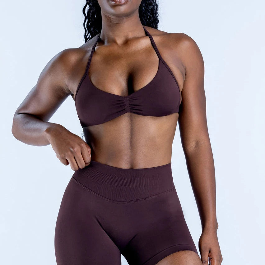 2PCS DF Gym Set Women Strappy Yoga Bra Top Sportswear Workout Scrunch Shorts Sports Suit Seamless Set Fitness Clothes