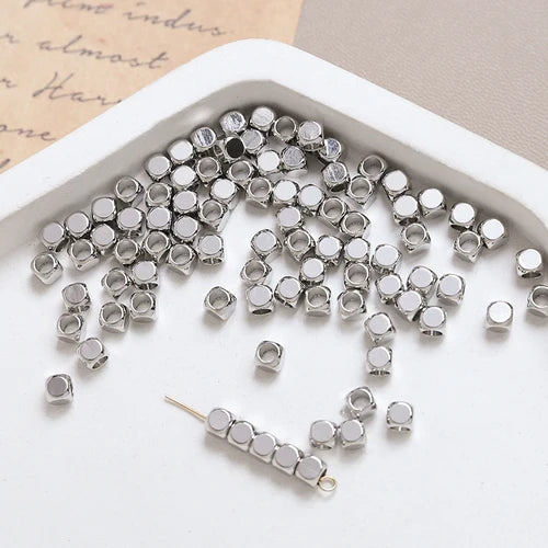 20 Stück  2-4mm  Vergoldete echte quadratische Perlen, geschliffene Perlen  DIY-Schmuck, Halskette, Armband, Abstandshalter, Zubehör, Materialien