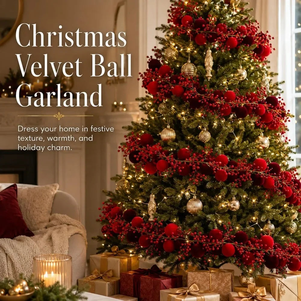 Burgundy Ball Garland with Red Berries Xmas Decor for Christmas Decorations Tree Wreath Holiday Party Home New Year 2026 Decor