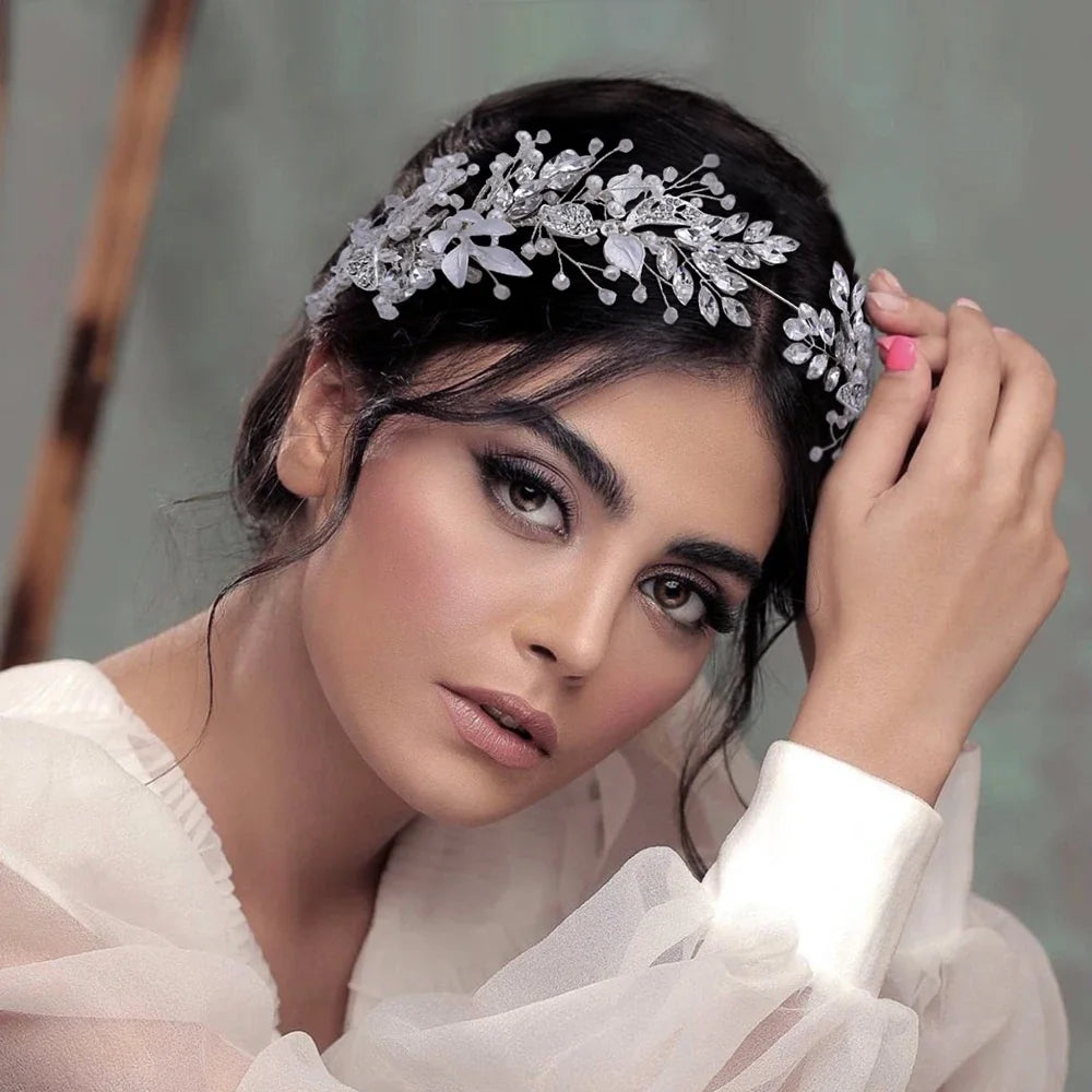 Braut-Haaraccessoires Kristall-Perl-Haarband Tiara Strass-Blatt-Haarband Haarband für Damen Eleganter Prinzessinnen-Kopfschmuck