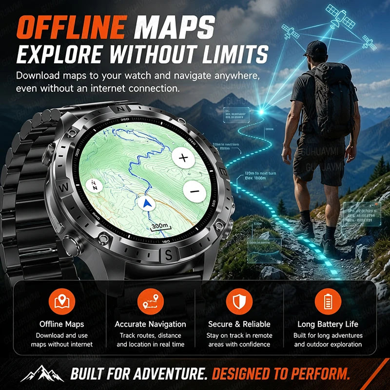 GPS Outdoor AMOLED Smartwatch with Offline Map Feature